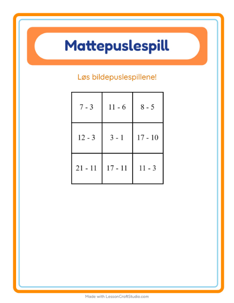 Forhåndsvisning av Mattepuslespill-arbeidsark med Vår for 1. trinn