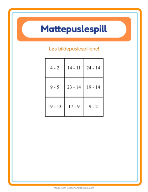 Forhåndsvisning av Mattepuslespill-arbeidsark med Vinter for 1. trinn