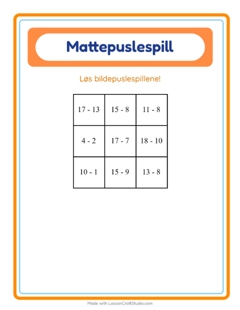 Forhåndsvisning av Mattepuslespill-arbeidsark med Yrker for 1. trinn