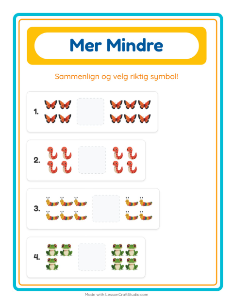 Forhåndsvisning av Mer Eller Mindre-arbeidsark med Skogsdyr for Barnehage (3-5 år)