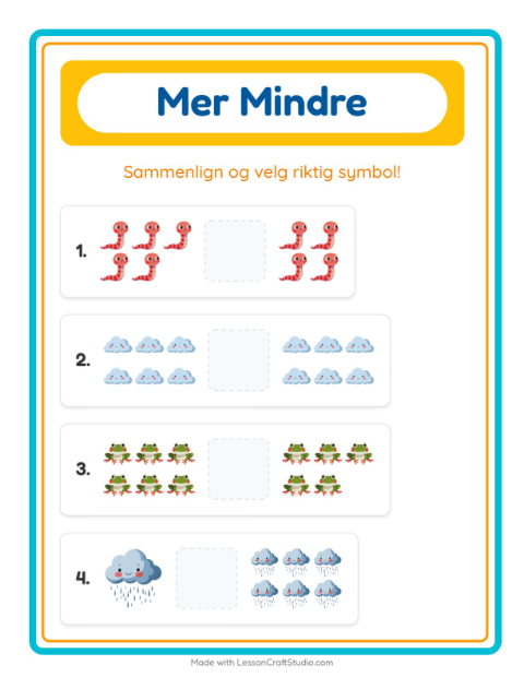 Forhåndsvisning av Mer Eller Mindre-arbeidsark med Vår for Barnehage (3-5 år)