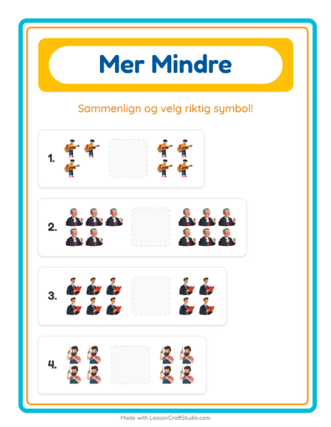 Forhåndsvisning av Mer Eller Mindre-arbeidsark med Yrker for Barnehage (3-5 år)
