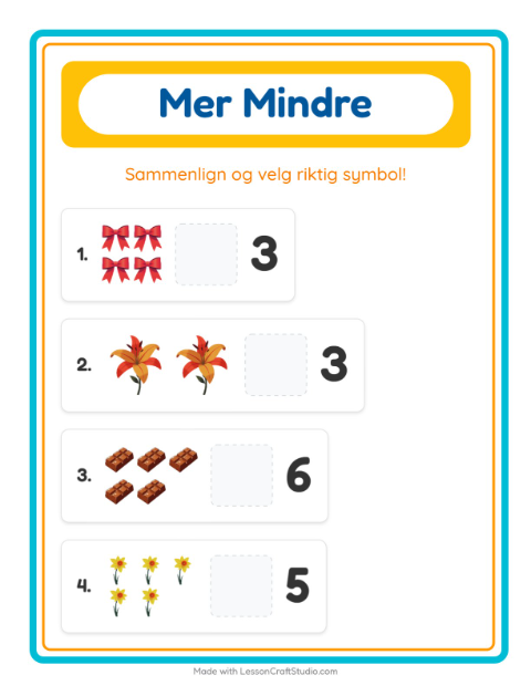 Forhåndsvisning av Mer Eller Mindre-arbeidsark med Påske for Barnehage (3-5 år)