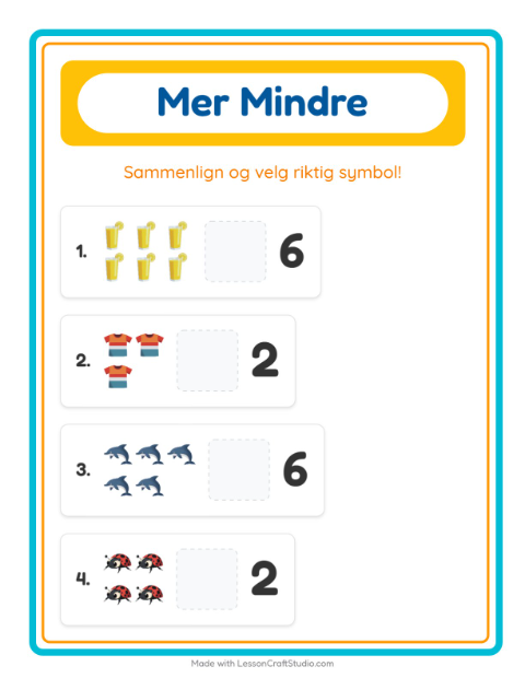 Forhåndsvisning av Mer Eller Mindre-arbeidsark med Sommer for Barnehage (3-5 år)
