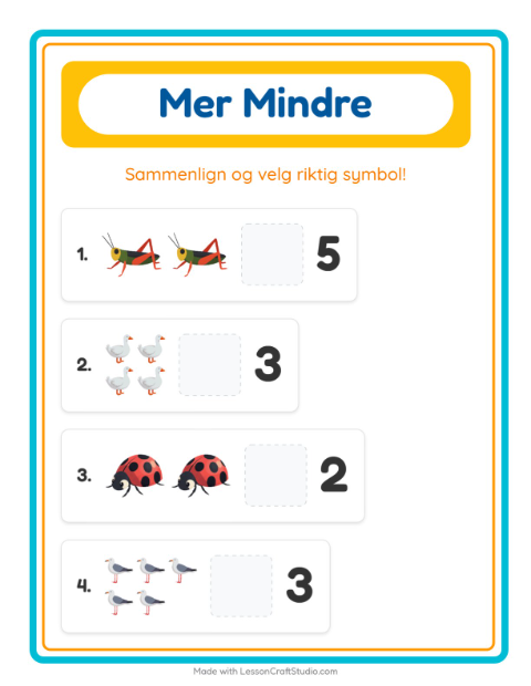 Forhåndsvisning av Mer Eller Mindre-arbeidsark med Ting som flyr for Barnehage (3-5 år)