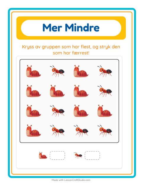 Forhåndsvisning av Mer Eller Mindre-arbeidsark med Skogsdyr for Barnehage (3-5 år)