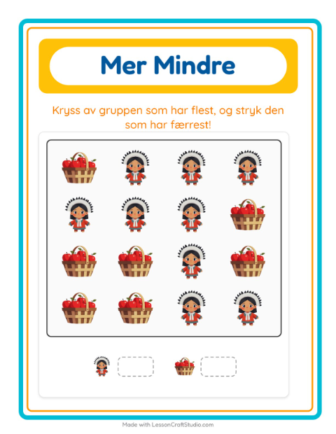 Forhåndsvisning av Mer Eller Mindre-arbeidsark med Thanksgiving for Barnehage (3-5 år)