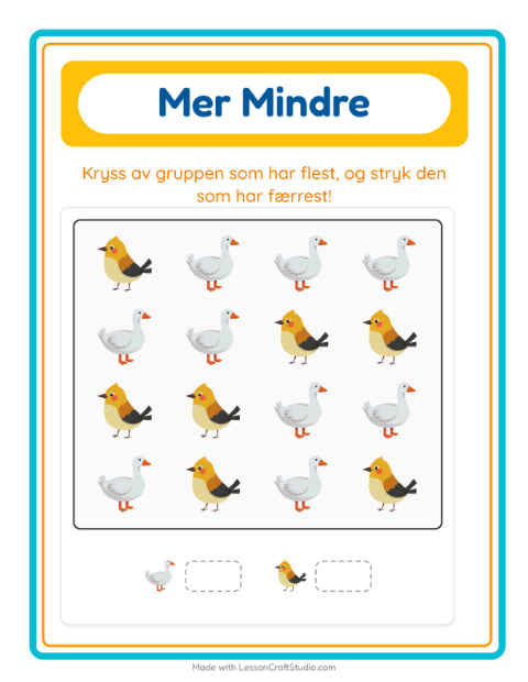 Forhåndsvisning av Mer Eller Mindre-arbeidsark med Ting som flyr for Barnehage (3-5 år)