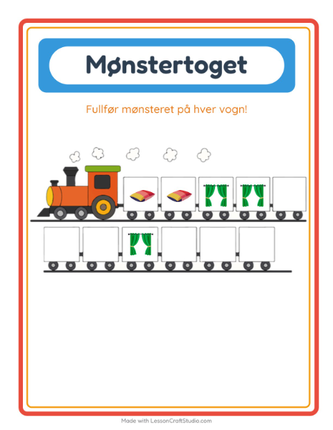 Forhåndsvisning av Mønstertoget-arbeidsark med Møbler for Barnehage (5-7 år)