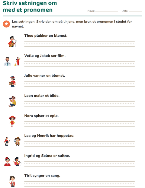 Forhåndsvisning av Personlige pronomen-arbeidsark for 2. trinn