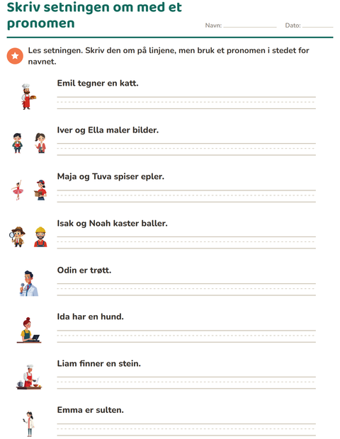 Forhåndsvisning av Skriv setningen om med et pronomen