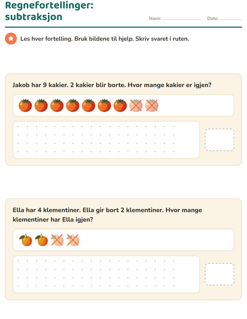 Regnefortellinger med minus – hvor mange er igjen?