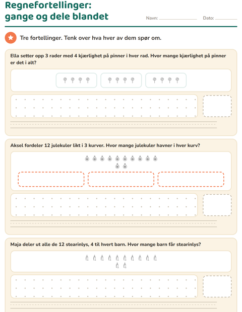 Forhåndsvisning av Regnefortellinger-arbeidsark med Jul S/H for 3. trinn
