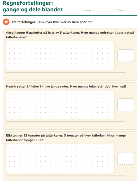 Forhåndsvisning av Regnefortellinger-arbeidsark med Grønnsaker SH for 3. trinn