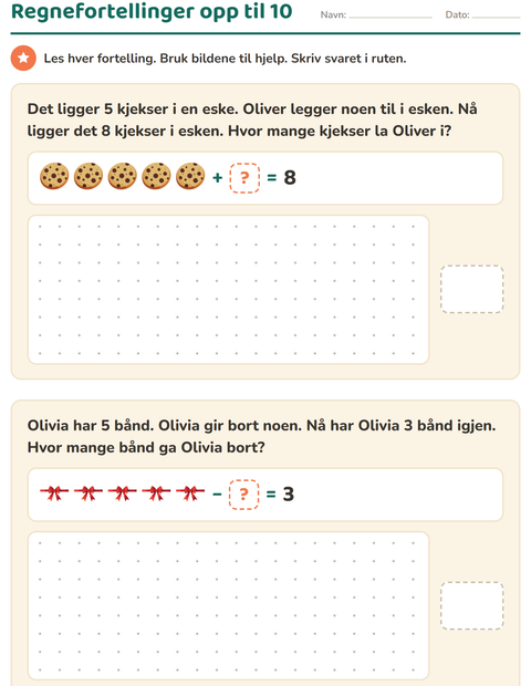 Forhåndsvisning av Regnefortellinger-arbeidsark med Jul for 1. trinn