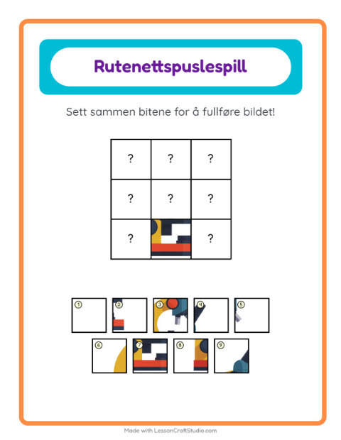 Forhåndsvisning av Rutenettmatch-arbeidsark med Aktiviteter for Barnehage (5-7 år)