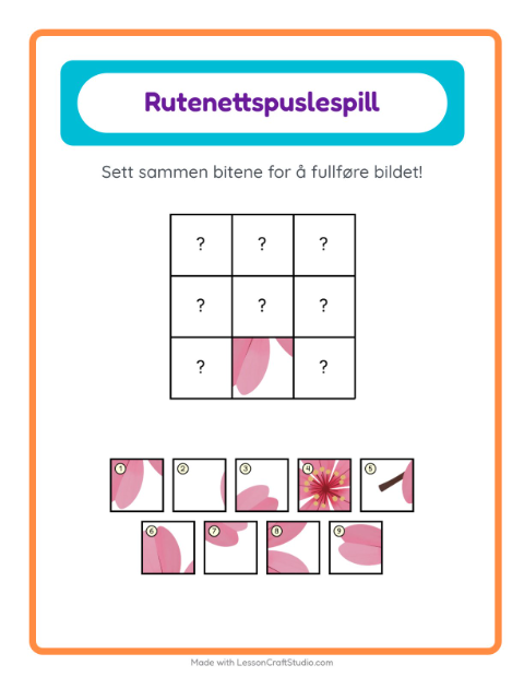 Forhåndsvisning av Rutenettmatch-arbeidsark med Blomster for Barnehage (5-7 år)
