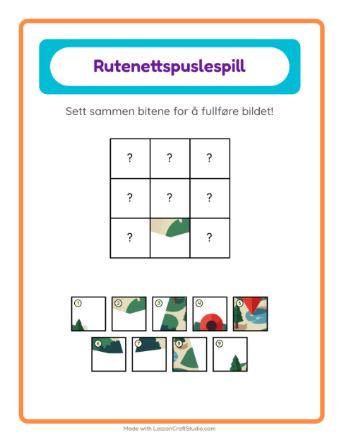 Forhåndsvisning av Rutenettmatch-arbeidsark med Camping for Barnehage (5-7 år)