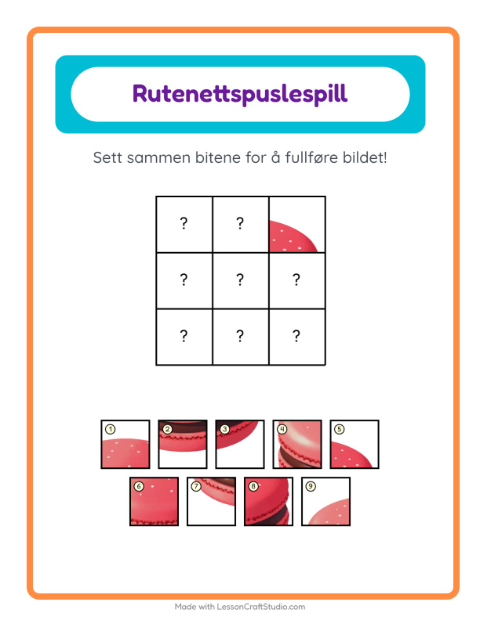 Forhåndsvisning av Rutenettmatch-arbeidsark med Desserter og godteri for Barnehage (5-7 år)