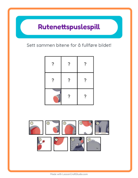 Forhåndsvisning av Rutenettmatch-arbeidsark med Dyr for Barnehage (5-7 år)