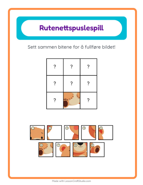 Forhåndsvisning av Rutenettmatch-arbeidsark med Dyrehagedyr for Barnehage (5-7 år)
