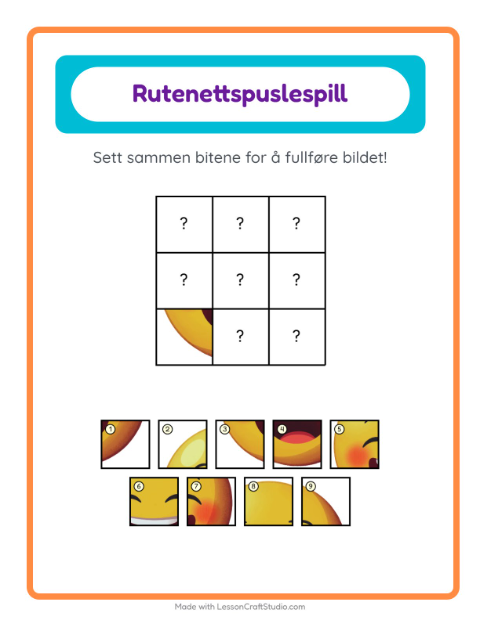 Forhåndsvisning av Rutenettmatch-arbeidsark med Følelser for Barnehage (5-7 år)