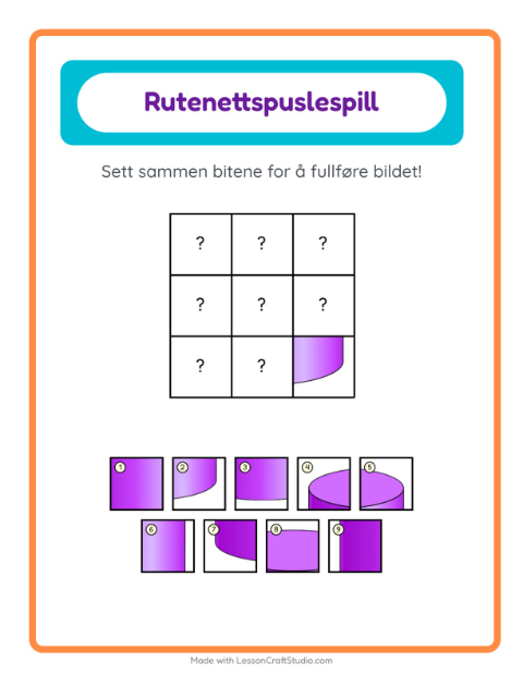 Forhåndsvisning av Rutenettmatch-arbeidsark med Former for Barnehage (5-7 år)