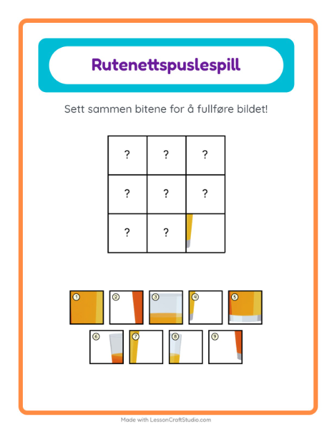 Forhåndsvisning av Rutenettmatch-arbeidsark med Frokost for Barnehage (5-7 år)