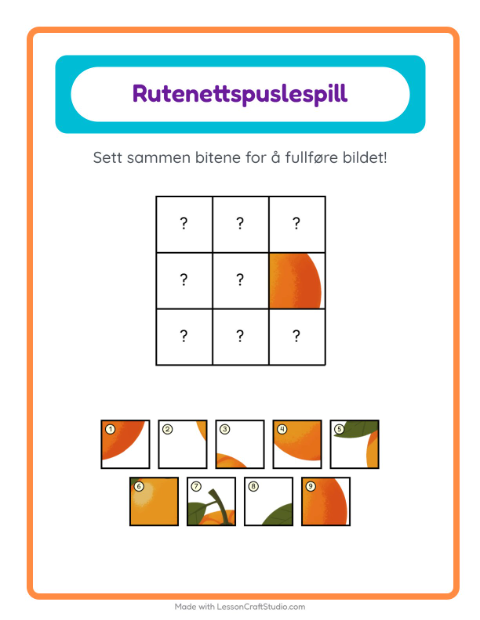 Forhåndsvisning av Rutenettmatch-arbeidsark med Frukter for Barnehage (5-7 år)