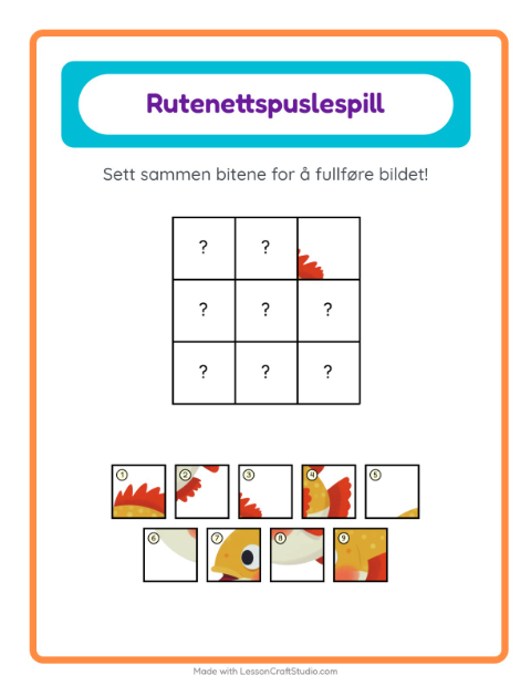 Forhåndsvisning av Rutenettmatch-arbeidsark med Havliv for Barnehage (5-7 år)