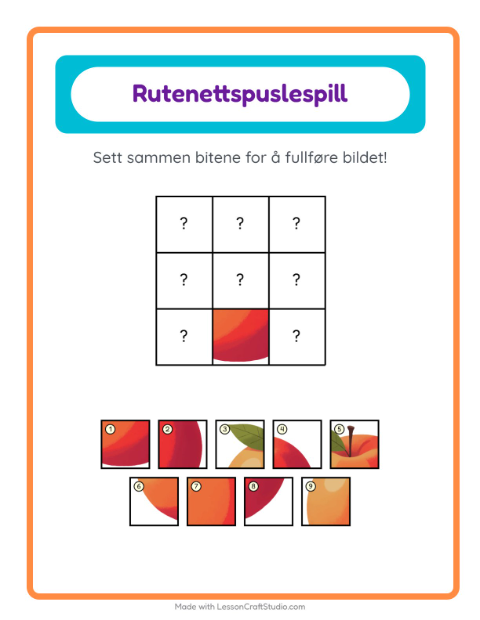 Forhåndsvisning av Rutenettmatch-arbeidsark med I supermarkedet for Barnehage (5-7 år)