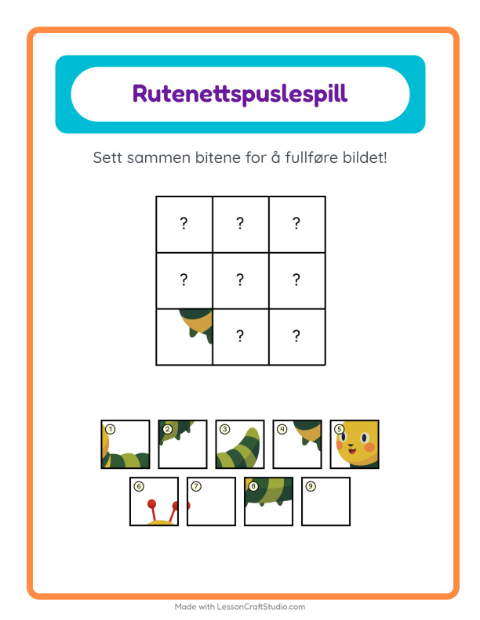 Forhåndsvisning av Rutenettmatch-arbeidsark med Insekter og kryp for Barnehage (5-7 år)