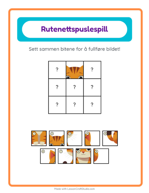 Forhåndsvisning av Rutenettmatch-arbeidsark med Kjæledyr for Barnehage (5-7 år)