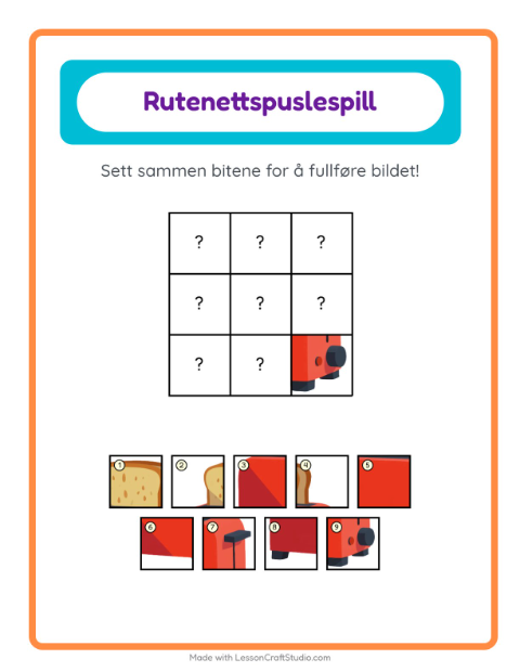 Forhåndsvisning av Rutenettmatch-arbeidsark med Kjøkkenredskaper for Barnehage (5-7 år)