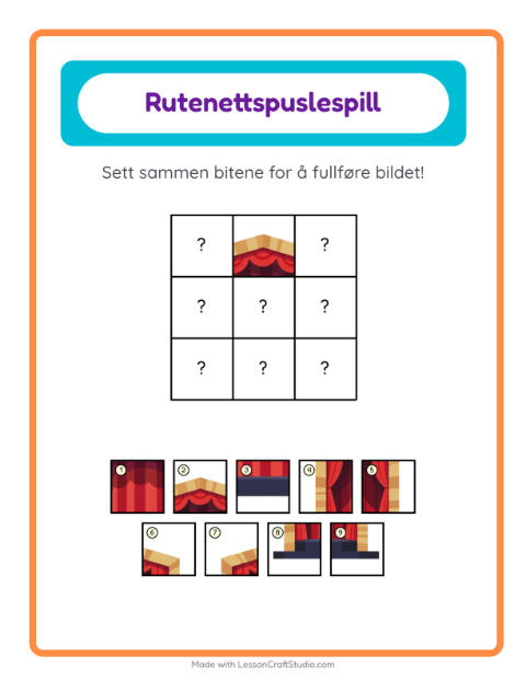 Forhåndsvisning av Rutenettmatch-arbeidsark med Musikk for Barnehage (5-7 år)