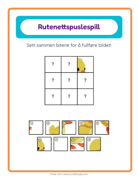 Forhåndsvisning av Rutenettmatch-arbeidsark med Påske for Barnehage (5-7 år)