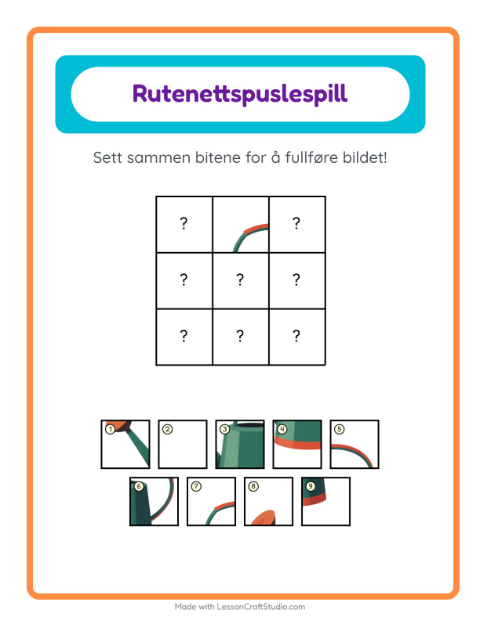 Forhåndsvisning av Rutenettmatch-arbeidsark med Rundt i huset for Barnehage (5-7 år)