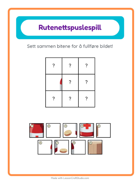 Forhåndsvisning av Rutenettmatch-arbeidsark med Sykehus for Barnehage (5-7 år)