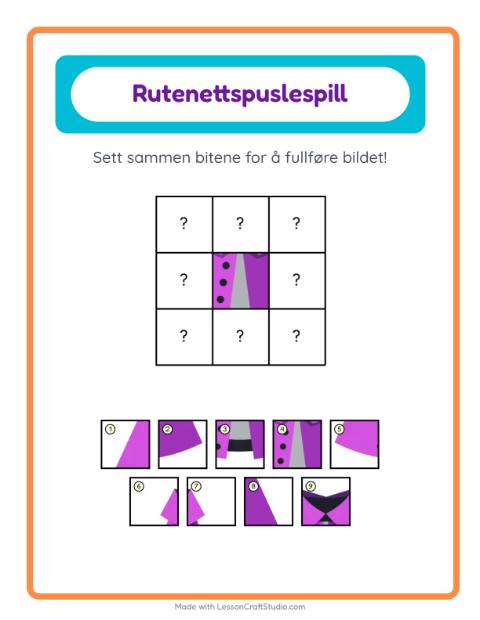 Forhåndsvisning av Rutenettmatch-arbeidsark med Tilbehør for Barnehage (5-7 år)