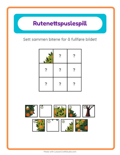 Forhåndsvisning av Rutenettmatch-arbeidsark med Trær for Barnehage (5-7 år)