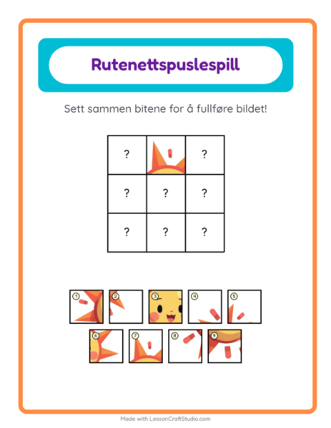 Forhåndsvisning av Rutenettmatch-arbeidsark med Vær for Barnehage (5-7 år)