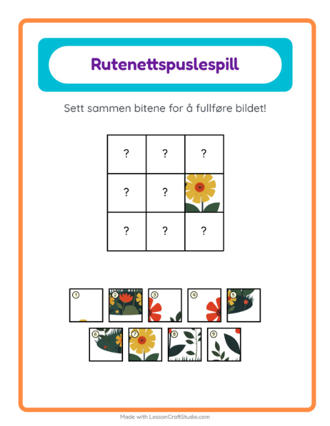 Forhåndsvisning av Rutenettmatch-arbeidsark med Vår for Barnehage (5-7 år)