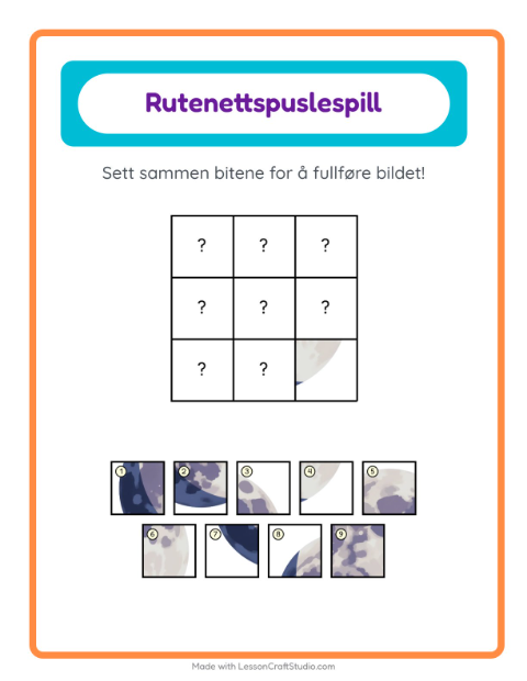 Forhåndsvisning av Rutenettmatch-arbeidsark med Verdensrommet for Barnehage (5-7 år)