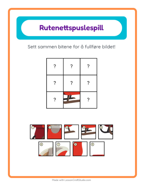 Forhåndsvisning av Rutenettmatch-arbeidsark med Vinter for Barnehage (5-7 år)