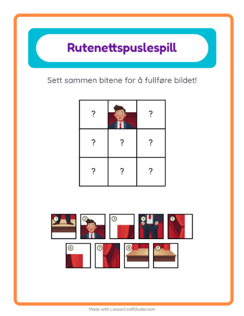Forhåndsvisning av Rutenettmatch-arbeidsark med Yrker for Barnehage (5-7 år)