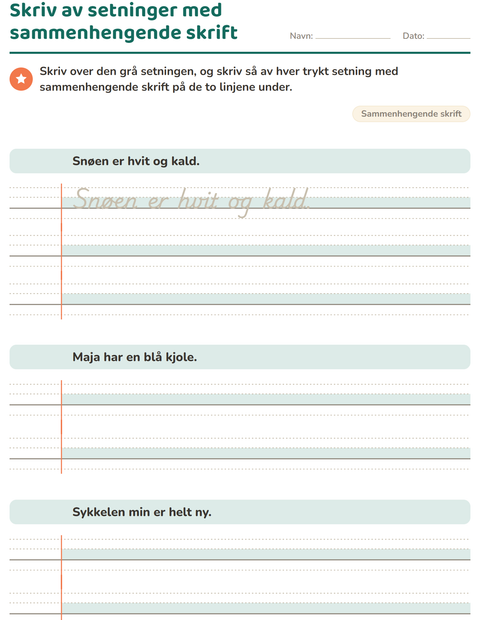 Forhåndsvisning av Sammenhengende skrift-arbeidsark for 3. trinn