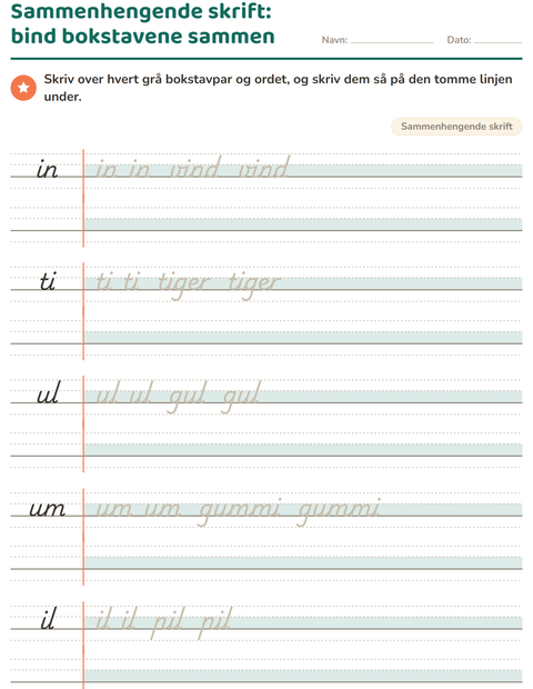 Forhåndsvisning av Sammenhengende skrift-arbeidsark for 2. trinn
