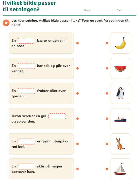 Forhåndsvisning av Sett inn riktig ord-arbeidsark for 1. trinn