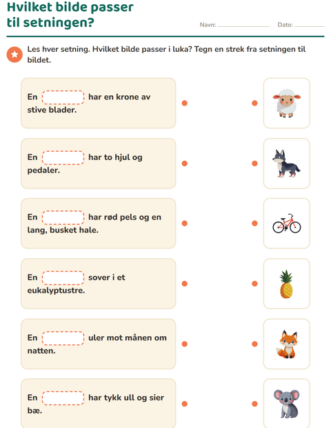 Forhåndsvisning av Sett inn riktig ord-arbeidsark for 1. trinn