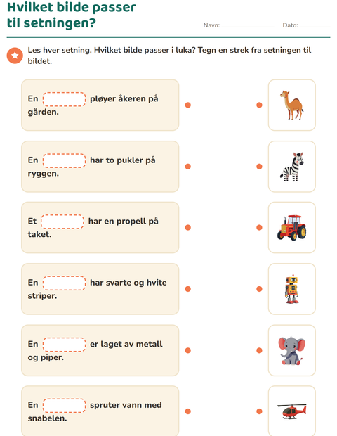 Forhåndsvisning av Sett inn riktig ord-arbeidsark for 1. trinn